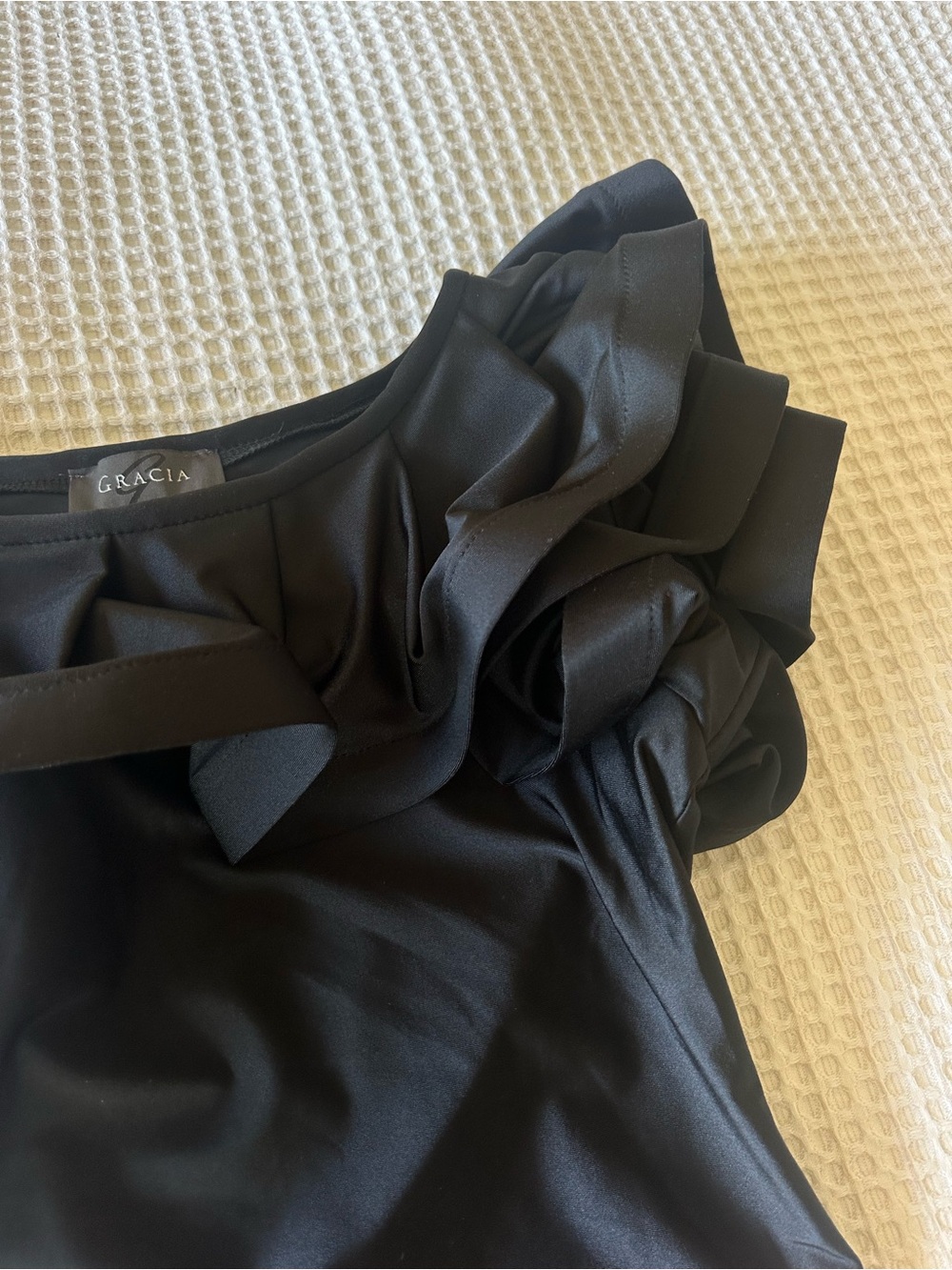 Gracia Black Structured Ruffle Top - Picture 3 of 5